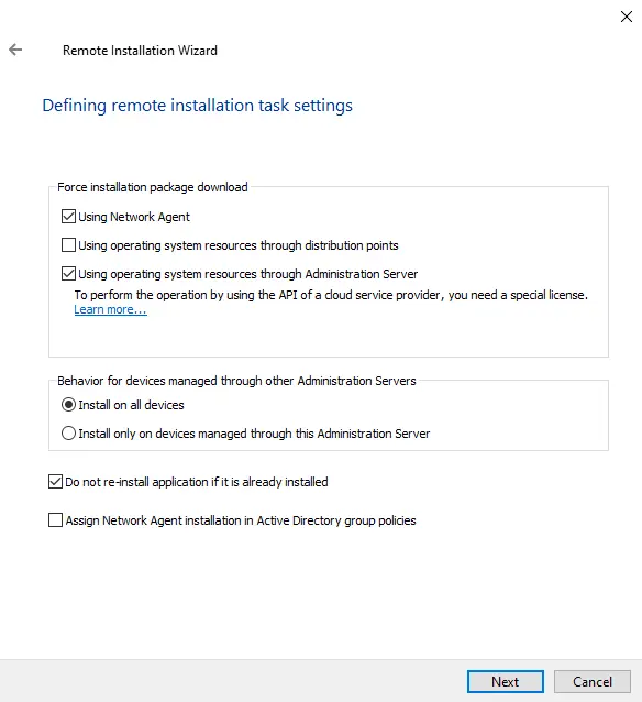 Define remote installation task settings