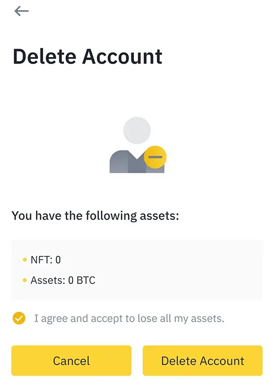 Delete a binance account