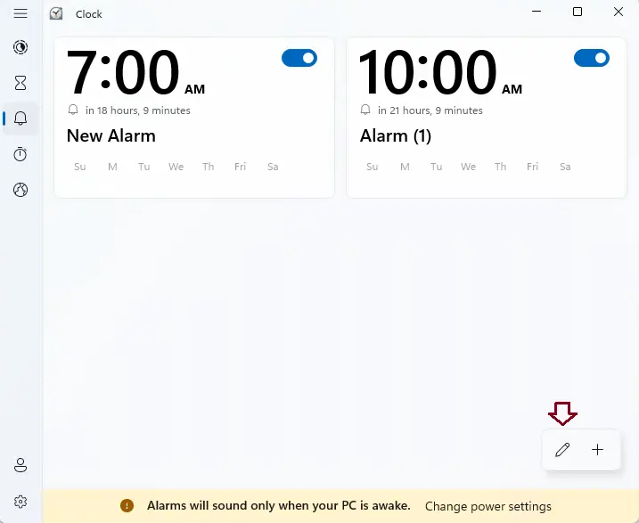 Delete alarms in Windows