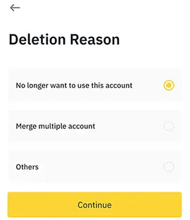 Delete binance account reason