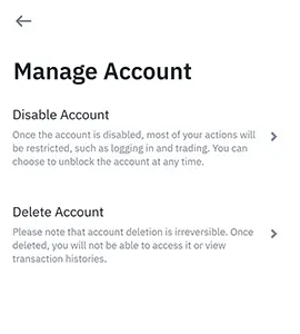 Delete binance account