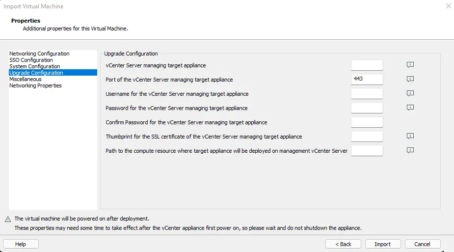 Deploy VCSA 7.0 upgrade configuration