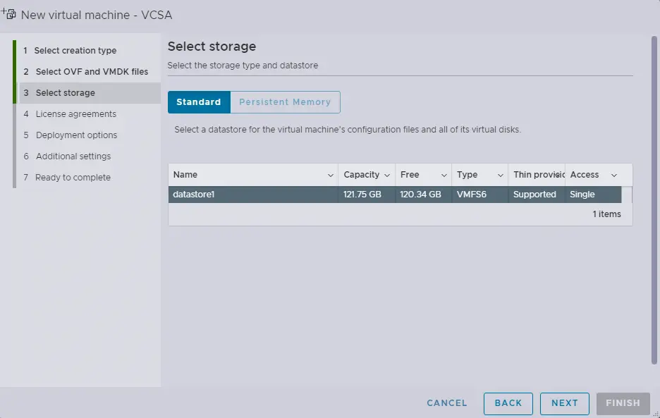 Deploy VCSA OVA file storage