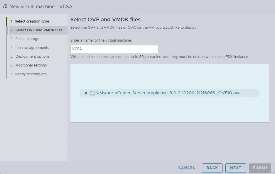 Deploy VMware vCenter Server appliance