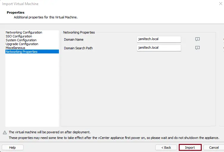 Deploy vCenter 7.0 in VMware networking properties