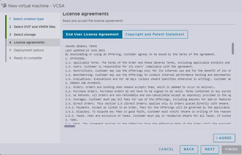 Deploy vCenter license agreement