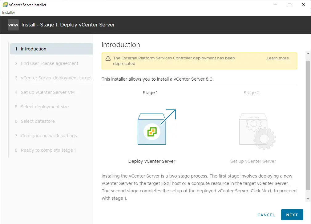 Deploy vCenter server introduction