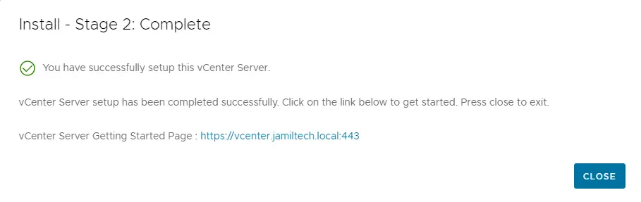 Deploy vCenter stage 2 complete