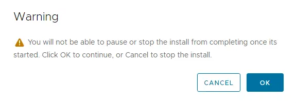 Deploying vCenter warning pause or stop