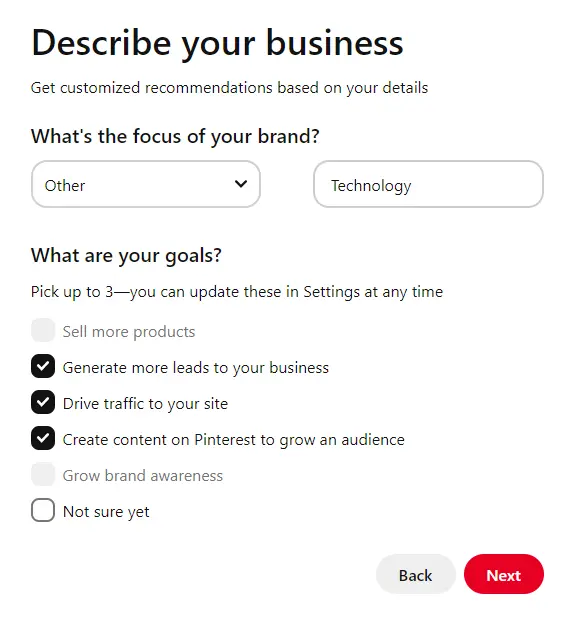 Describe your business Pinterest