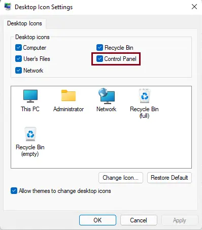 Desktop icon settings