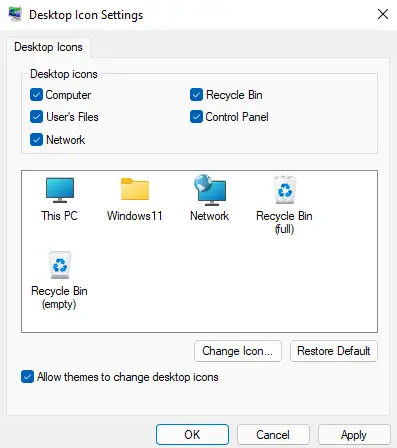 Desktop icon settings Windows 11