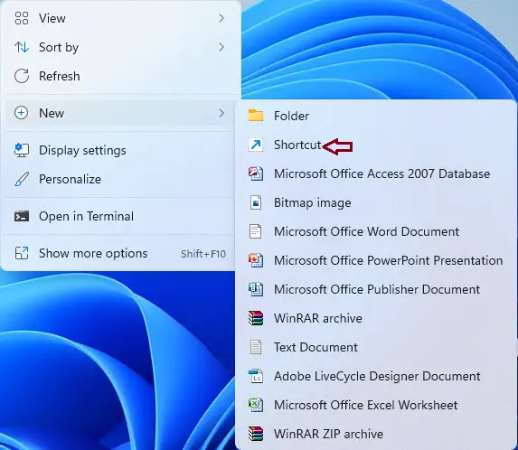 Desktop shortcut windows