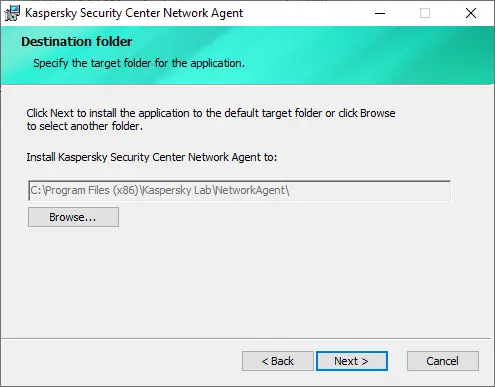 Destination folder install network agent 