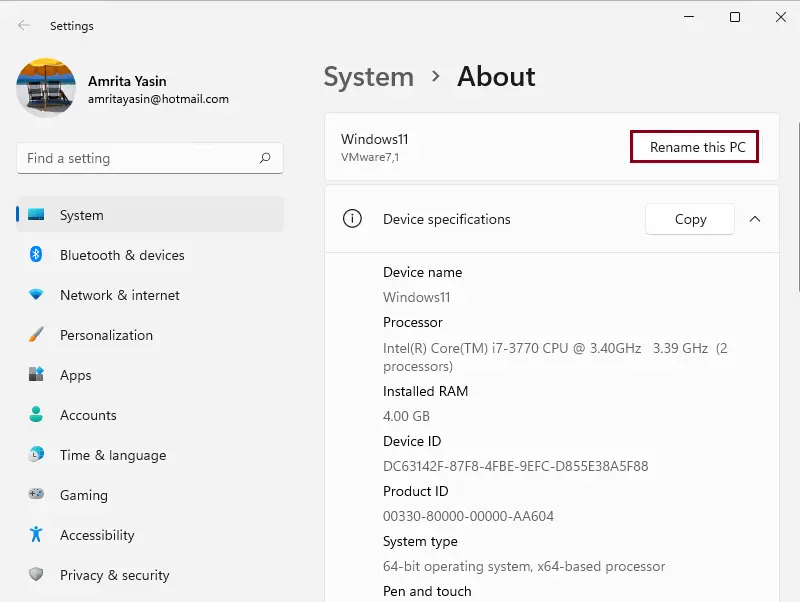 Device specifications windows 11