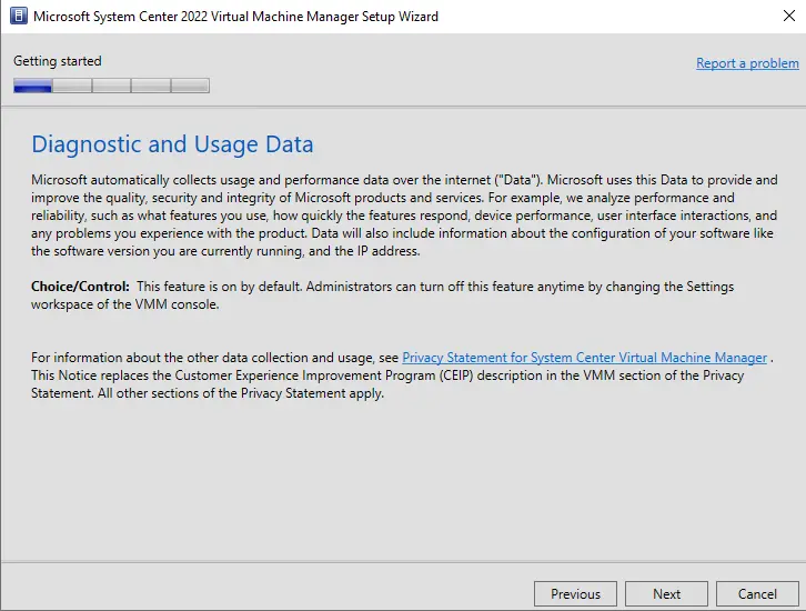 Diagnostic and usage data VMM