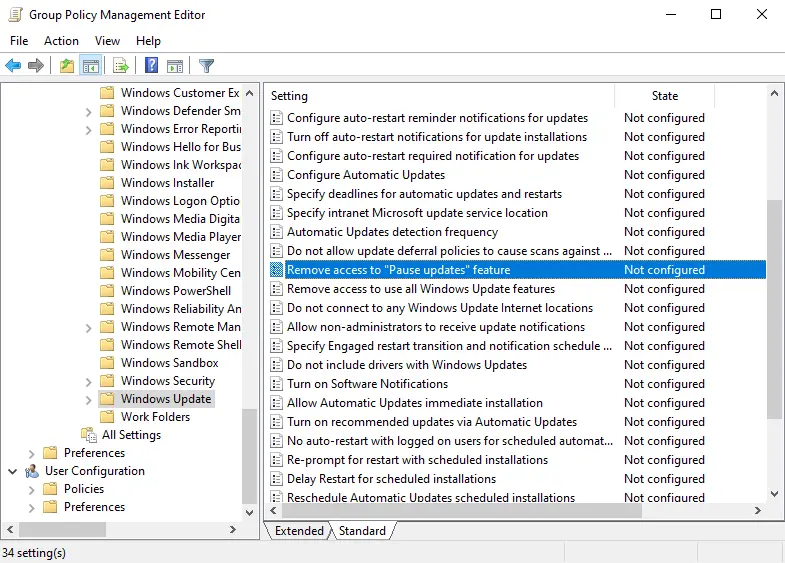 Disable Pause Updates with Group Policy