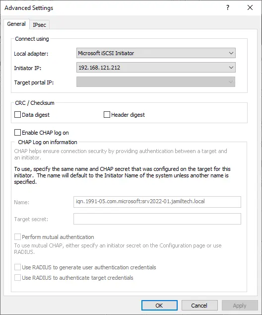 Discover target portal advanced settings