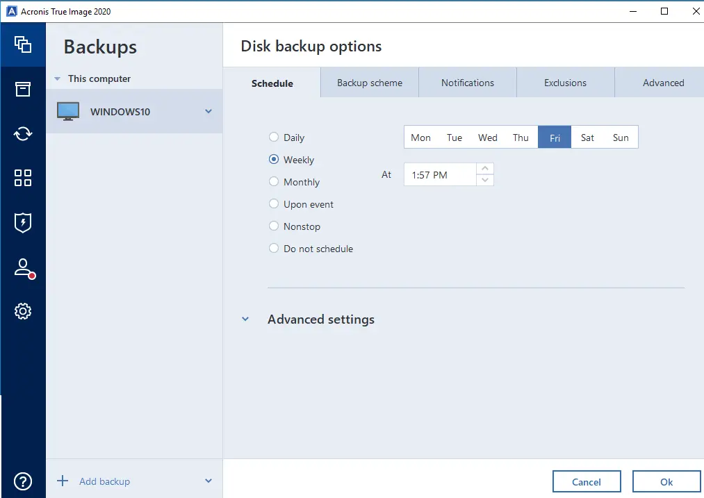 Disk backup options Acronis