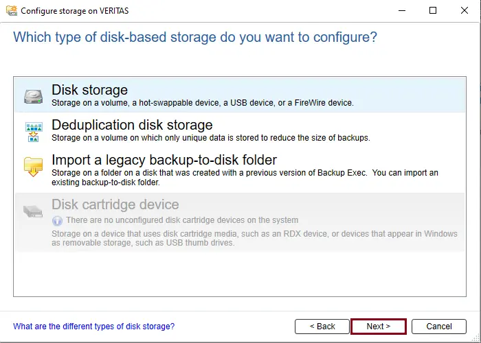 Disk base storage Backup Exec