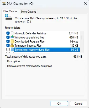 Disk cleanup for drive
