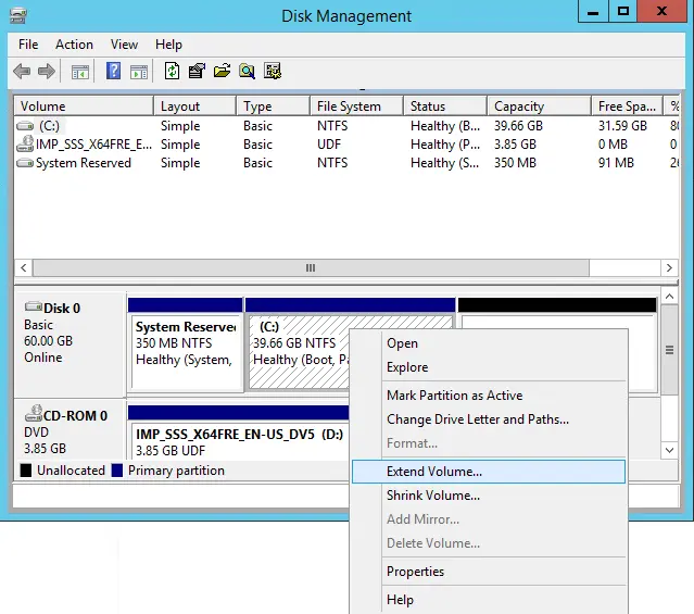 Disk management expand volume