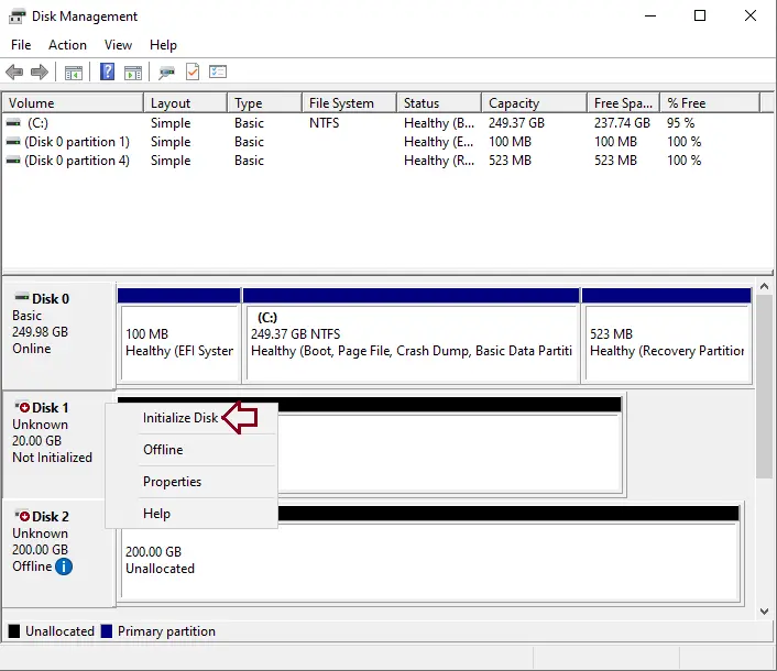 Disk management initialize disk