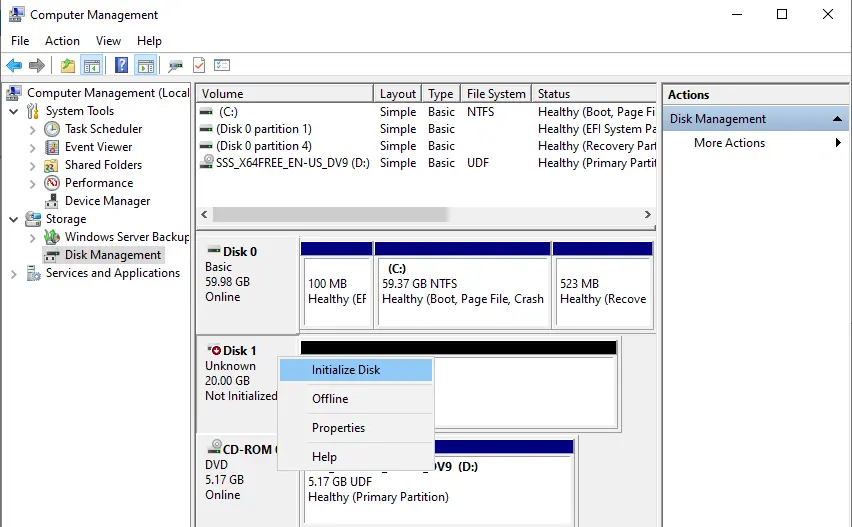 Disk management initialize disk