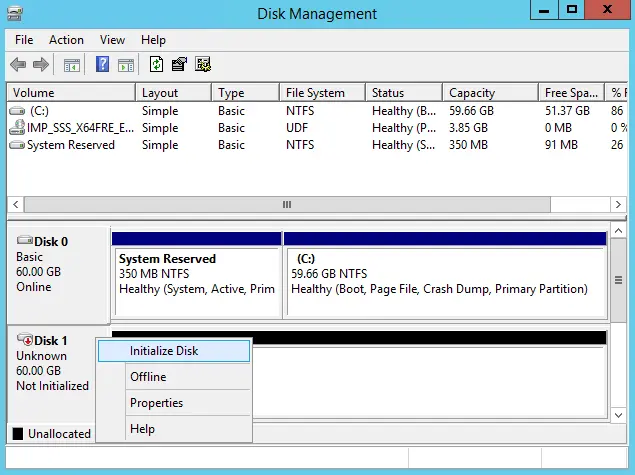 Disk management initialize disk