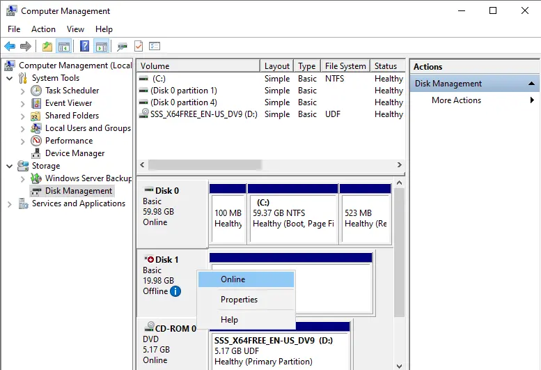 Disk management online disk