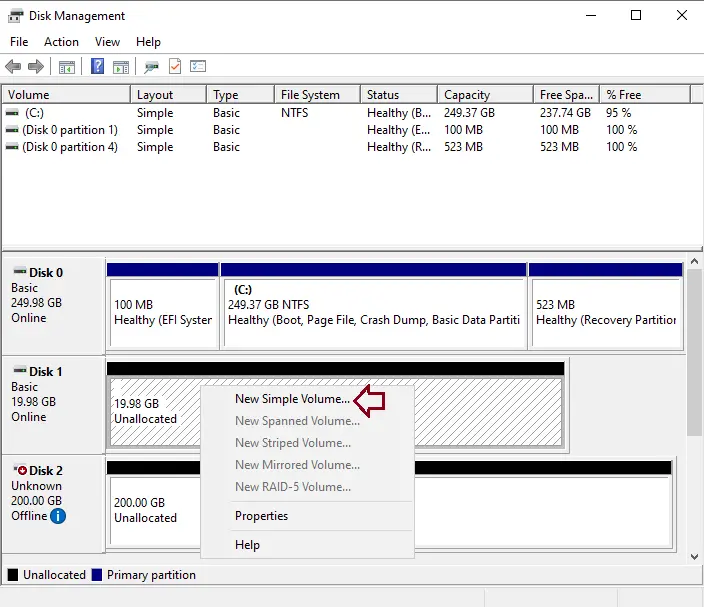 Disk management unallocated disk