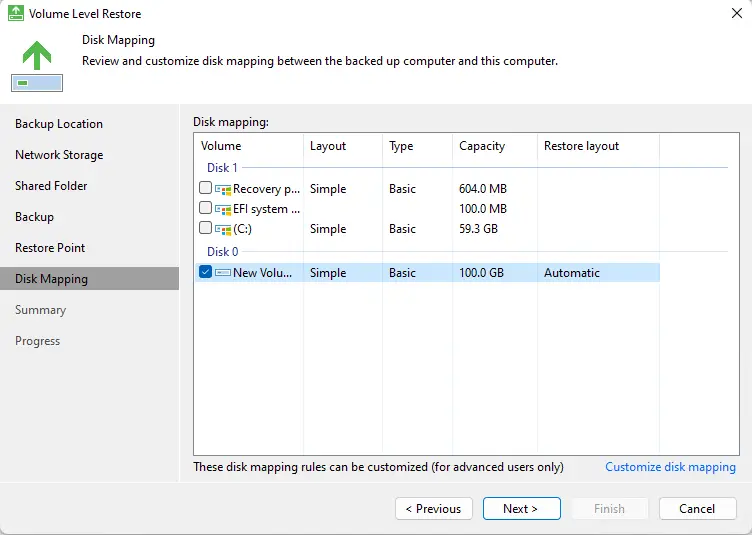 Disk mapping Veeam