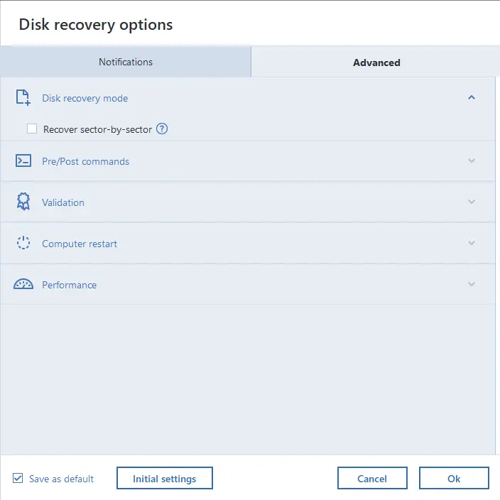 Disk recovery options Acronis