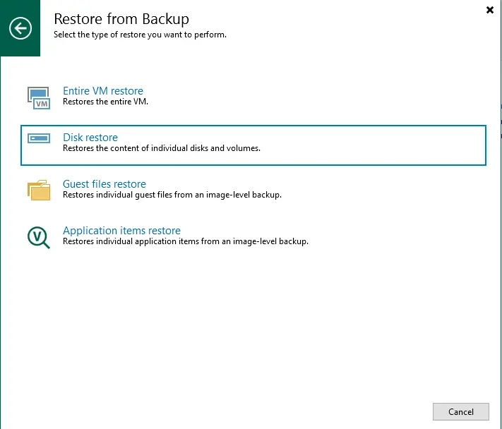 Disk restore from backup Veeam