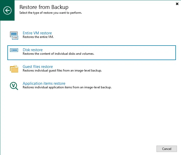 Disk restore from backup