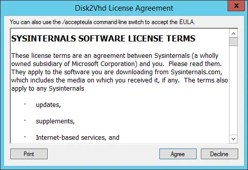 Disk2vhd license agreement