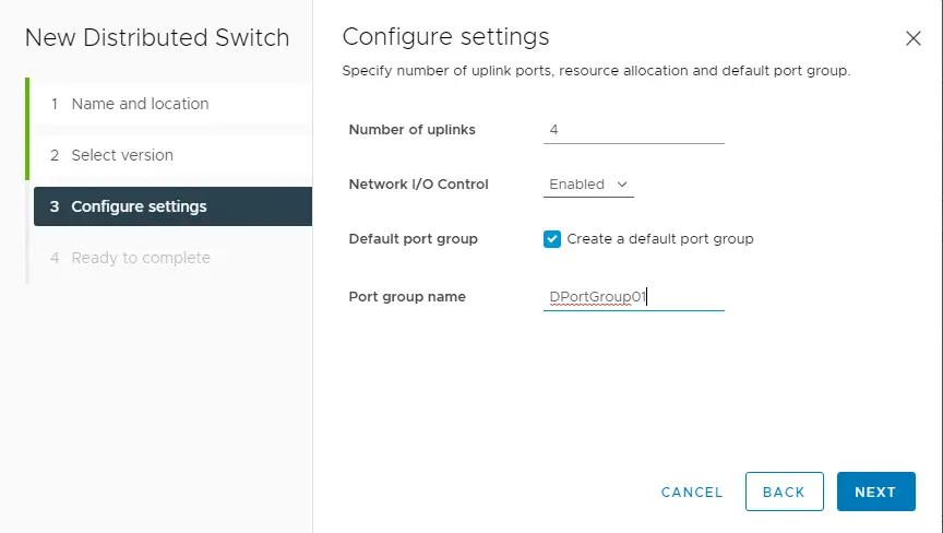 Distributed switch configure settings