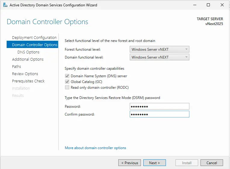 Domain Controller options