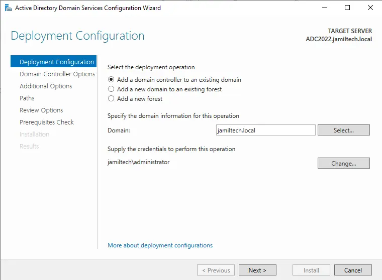 Domain controller deployment configuration