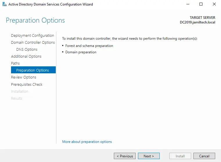 Domain controller preparation options