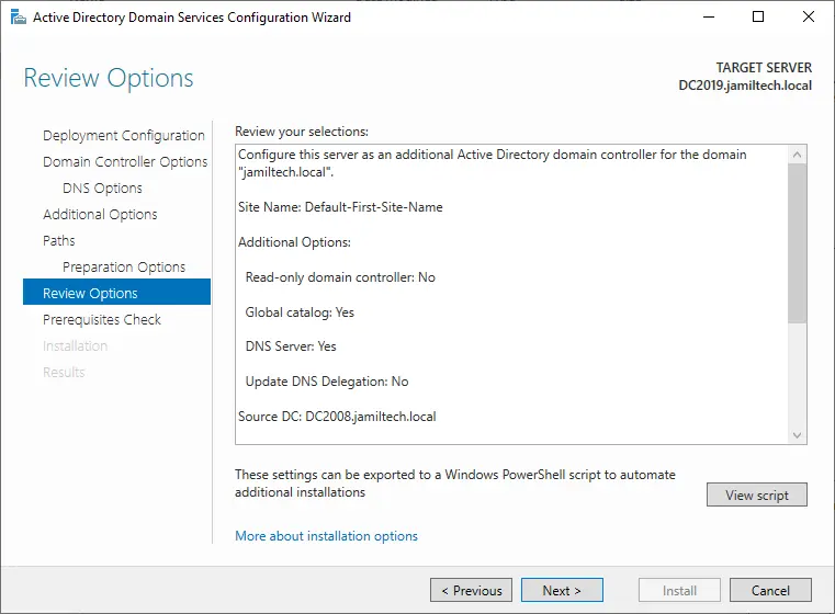 Domain controller review options