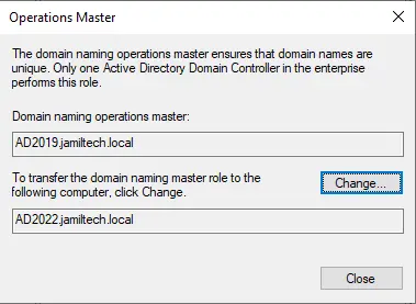 Domain naming operations master