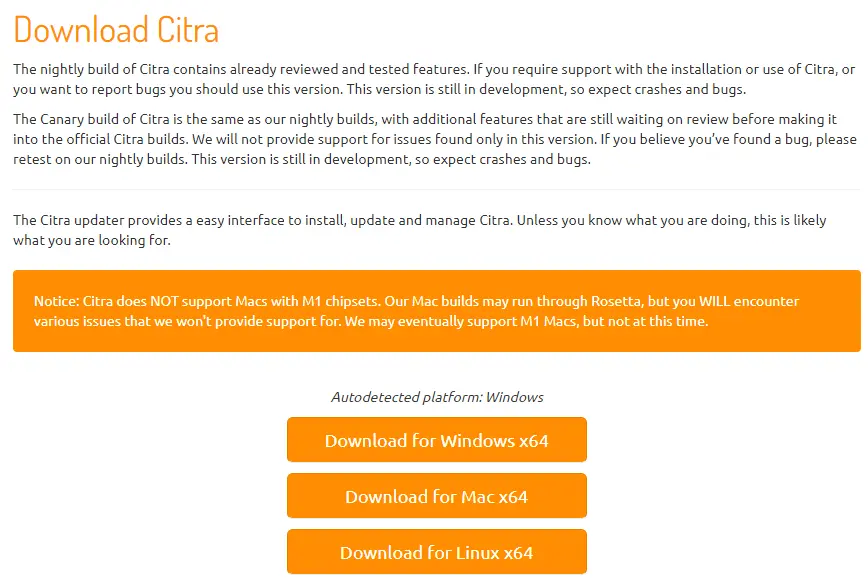 Download Citra 3DS other platforms