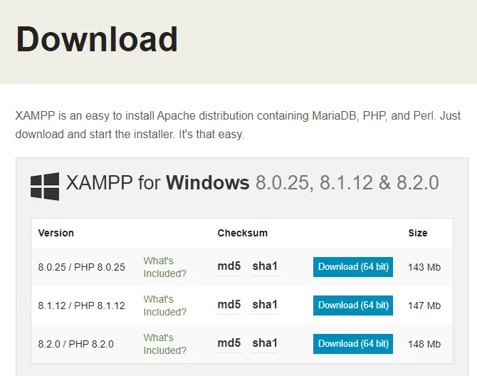 Download XAMMP for Windows