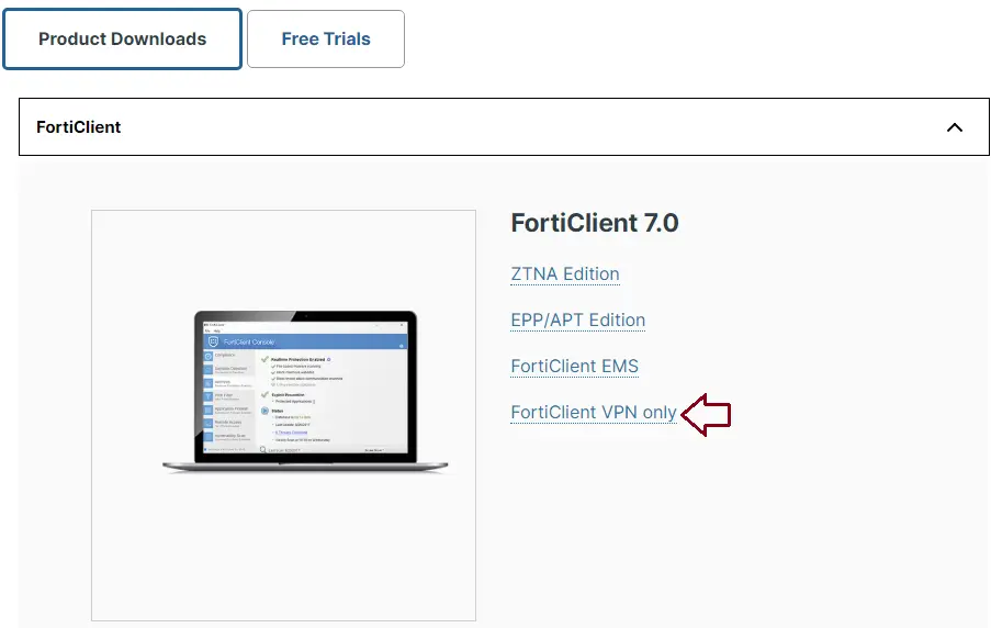 Download forticlient VPN installer