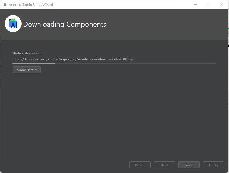 Downloading Components Android Studio