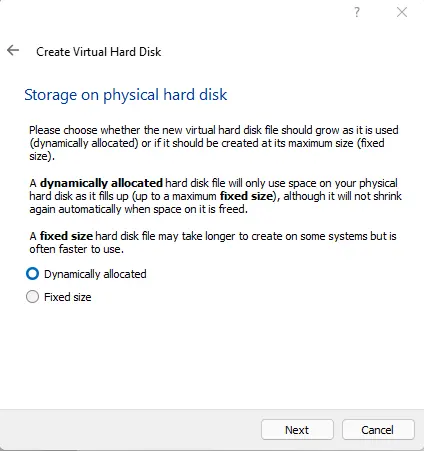 Dynamic allocated virtual hard disk