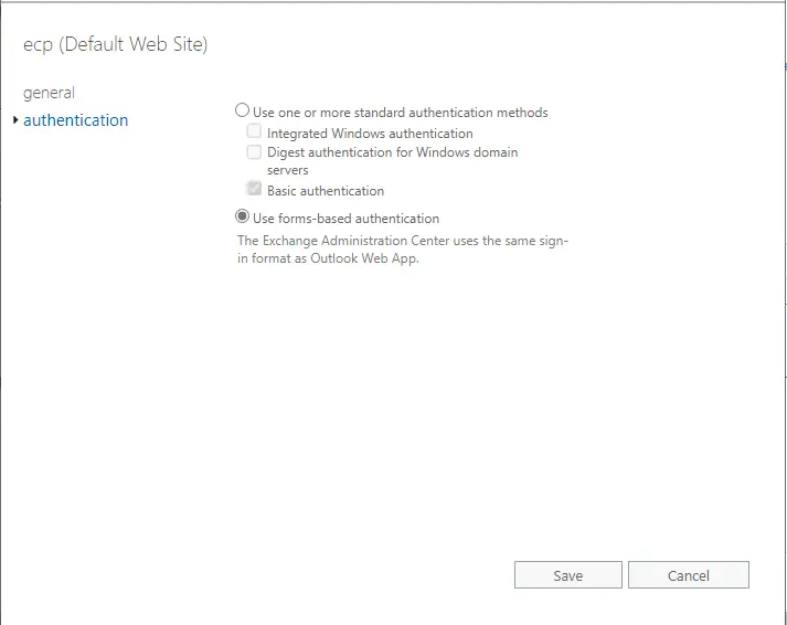 ECP (default web site) properties