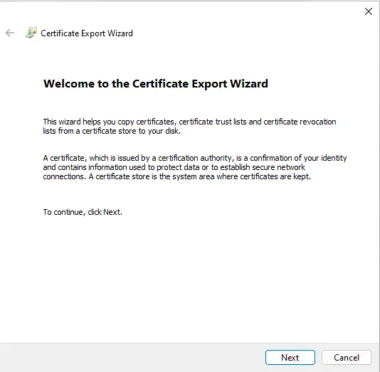 EFS certificate export wizard