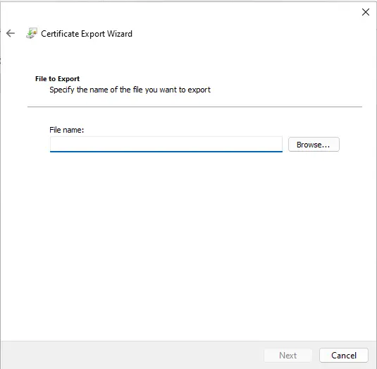 EFS certificate file to export